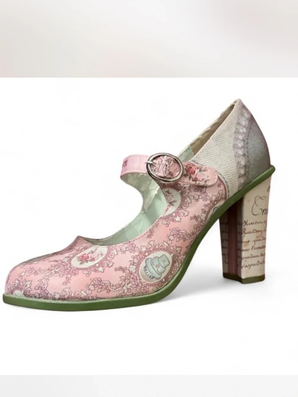Women’s Pink Mary Jane Shoes with Vintage Print